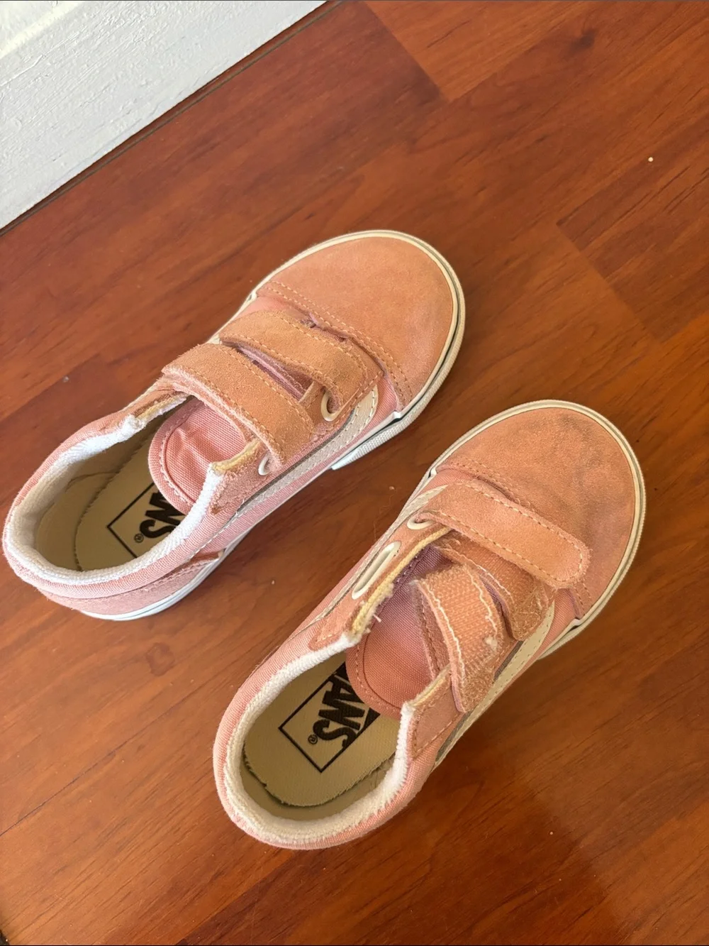 Vans Kids Pink Velcro Skate Sneakers with White Side Stripe